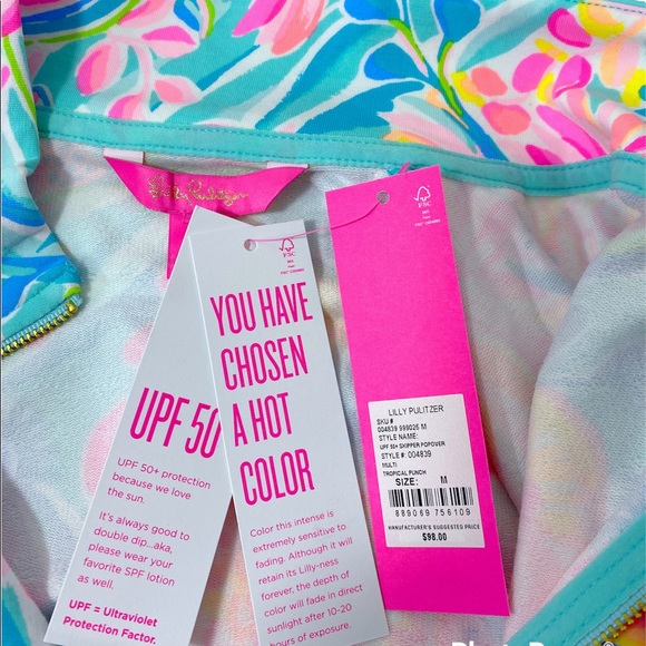 Lilly Pulitzer Skipper Popover Sz M Tropical Punch UPF 50 Top Pocket Rounded Hem - Picture 8 of 8